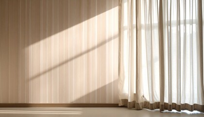 Obraz premium Sunlight Streaming Through Sheer Curtains onto Beige Walls