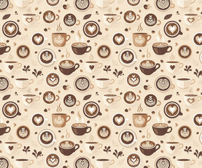 Latte Art Coffee Cup Seamless Pattern