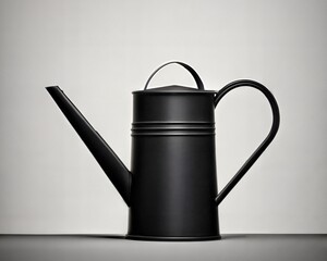 Classic Black Metal Watering Can Isolated on Light Gray Background garden tool