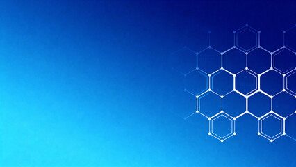 Abstract hexagonal molecular structure on a gradient blue background