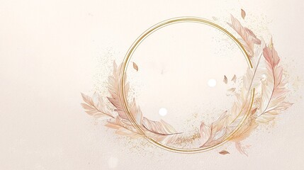 Obraz premium wreath. A circular wreath of watercolor leaves with gold accents, exuding artistic charm and harmony. event programs, museum guides, designed for cultural heritage projects and event programs.
