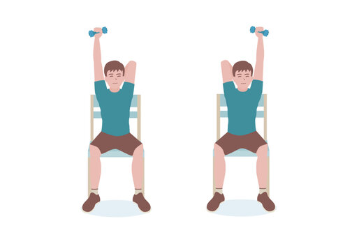 Exercises that can be done at-home using a sturdy chair.
Grab a dumbbell. Raise the one arm with a dumbbell over the head until it is fully extended.with Isolated Tricep Extensions posture. 