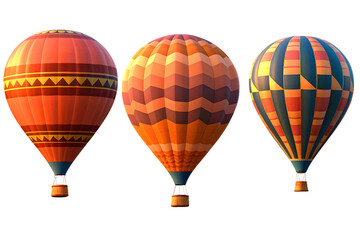 Fototapeta premium Three Hot Air Balloons With Geometric Patterns Against Background white image isolated on a transparent background