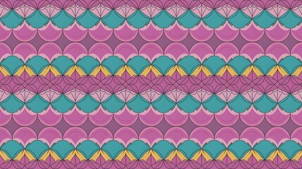 Layered Chevron Pattern with Lotus-Petal Motifs in Vibrant Colors