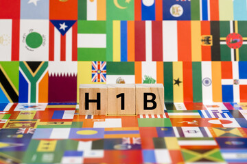 Uniteed States of America H1B visa, wold Foreign skilled workers visa concept made with flags.