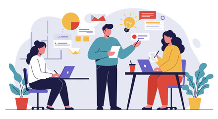 business people with laptops and speech bubbles