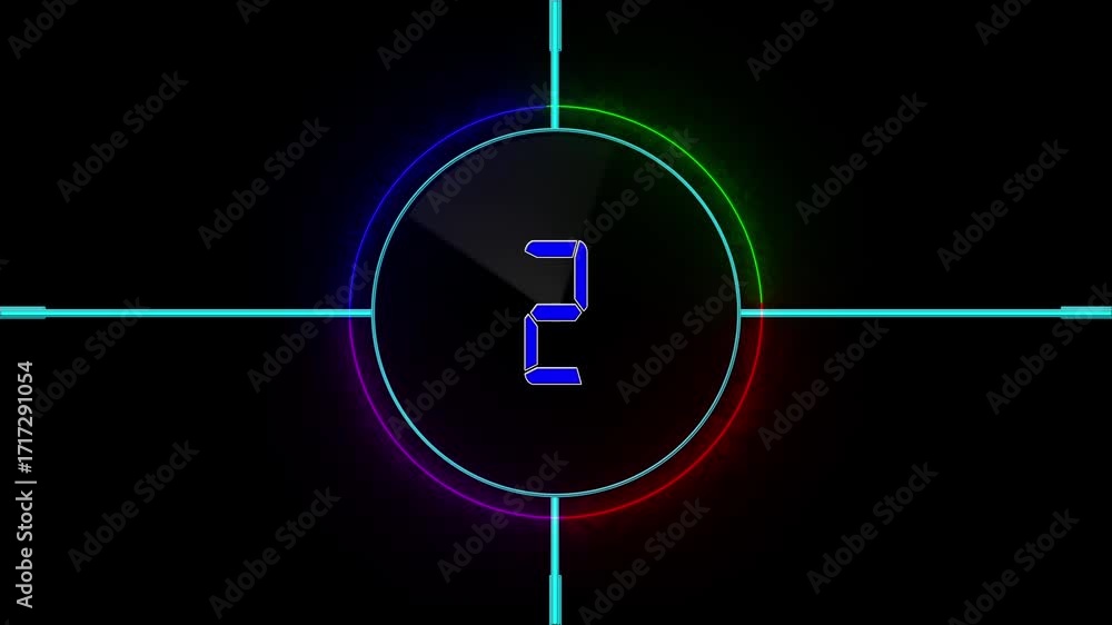 Poster Digital text countdown 6 sec to 0 sec timer. neon circle and radar hud animation. digital timer target and transfer background.