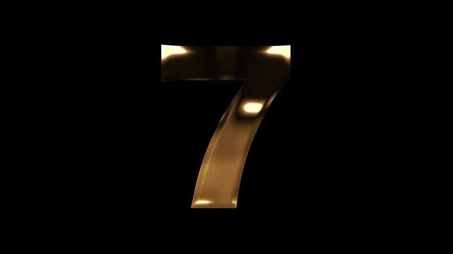 Golden number reflecting light "7", alpha channel