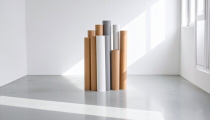 Obraz premium Pastel Colored Rolls of Foam Arc and Steps in Bright Studio