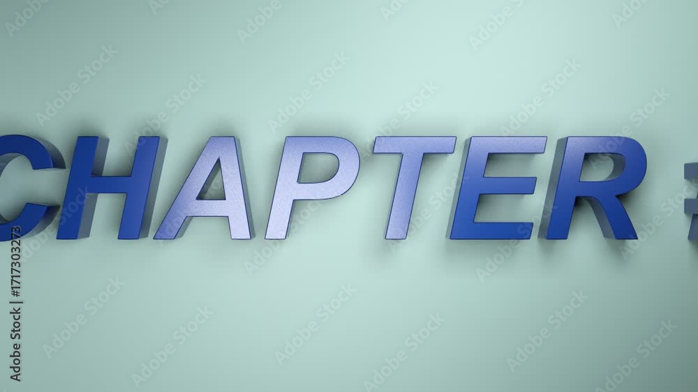 Poster chapter #6 in blue letters passing from right to left on a blue / azure surface