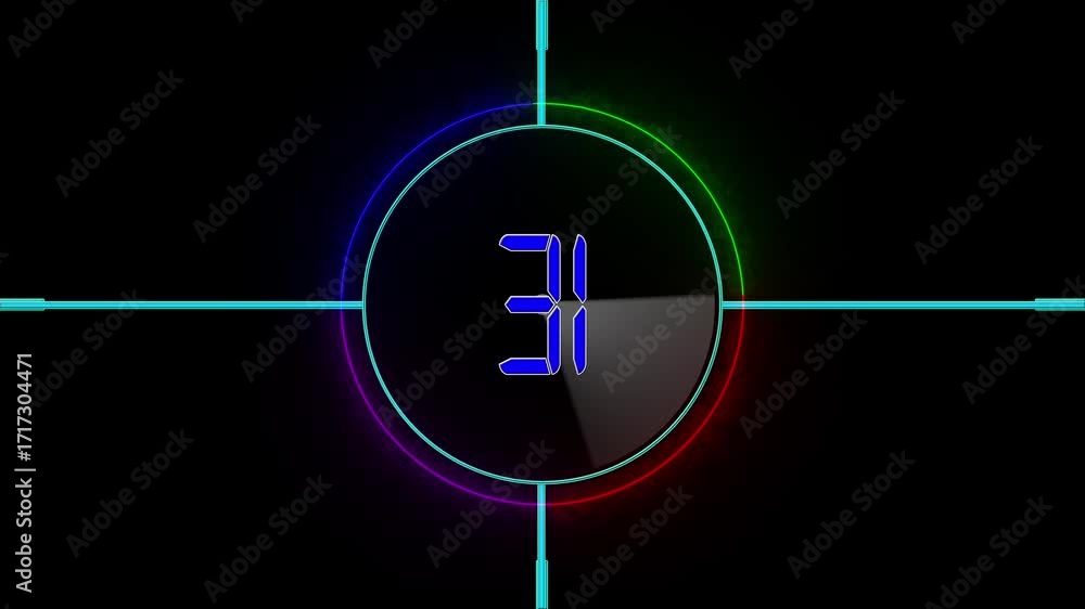 Poster digital text countdown 36 sec to 0 sec timer. neon circle and radar hud animation. digital timer tar