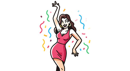Dancing Diva Party Girl Celebration with Confetti and Joyful Expression
