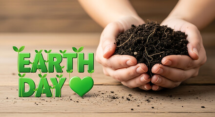 Earth Day Celebration Hands Holding Soil Representing Growth, Environment and Ecology