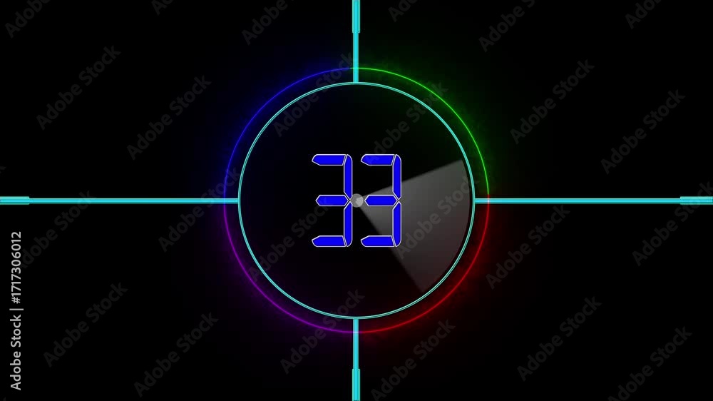 Poster digital text countdown 38 sec to 0 sec timer. neon circle and radar hud animation. digital timer tar