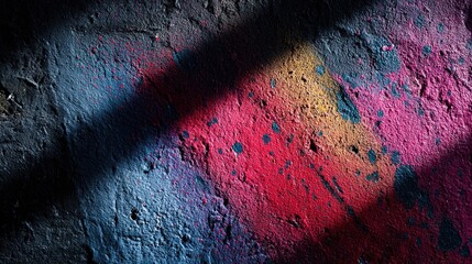 Urban wall adorned with vibrant paint splatters, embodying abstract street art energy.