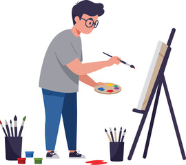 Fototapeta premium Creative Artist Painting on Canvas with Easel Supplies