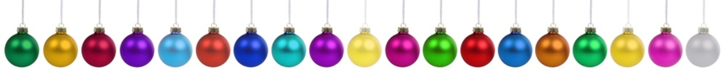 Christmas ball balls baubles decoration banner colorful in a row isolated on white