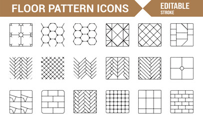 Editable stroke floor tile icons set for interior, building, and architecture illustrations