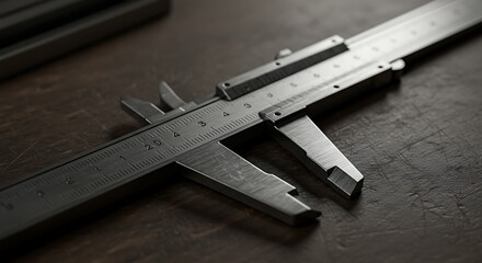 Close-Up of a Steel Vernier Caliper for Engineering and Machining