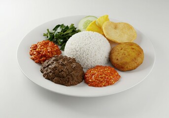 nasi padang steamed rice with rendang cassava