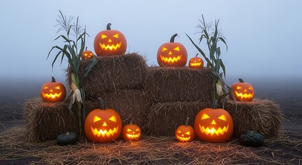 Jack O Lanterns on Hay Bales