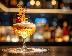Futuristic Cocktail with Neon Highlights in a Dark Bar
