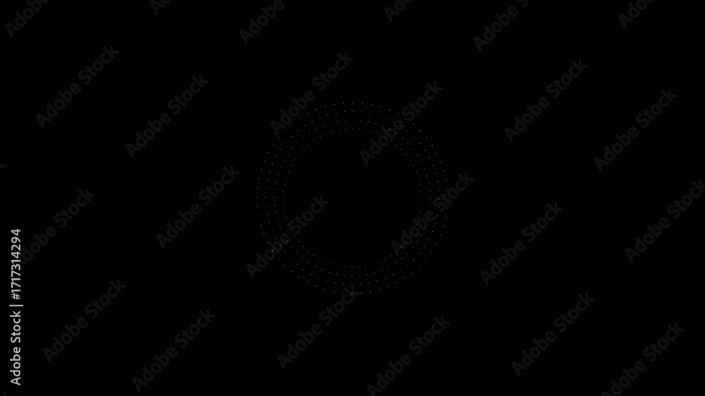 Poster abstract black background with white dots and shapes, simple design.