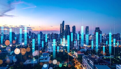 Abstract Network Cityscape at Dusk