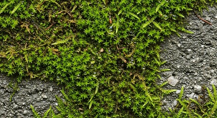 Obraz premium Close-up view of moss growing on a gray paved surface.
