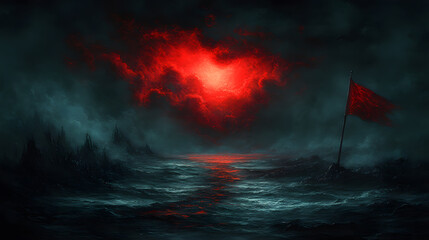 dramatic sunset lightning strikes dynamic lighting digital painting,A dark forest landscape with lightning striking in the sky, high resolution photography