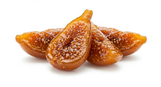 Dulce de higo candied fig halves on a white background isolated for dessert or snack uses