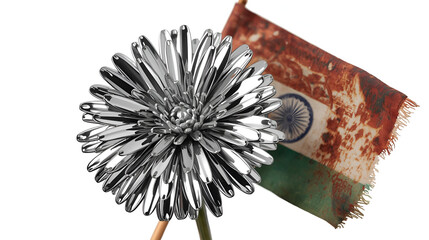 Chrome marigold with rural temple flag isolated on white background for floral decorative cultural design illustration
