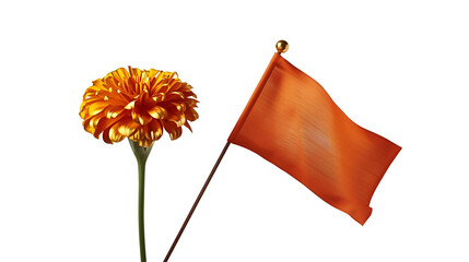 Chrome marigold with rural temple flag isolated on white background for floral decorative cultural design illustration
