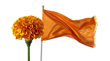 Chrome marigold with rural temple flag isolated on white background for floral decorative cultural design illustration

