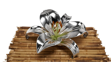Chrome lily with rural bamboo bed isolated on white background for floral decorative lifestyle design illustration
