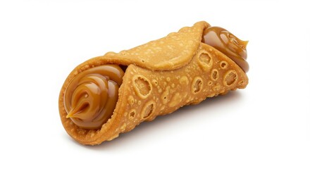 Naklejka premium Isolated dulce de leche filled cannoli Latin twist on a white background for dessert or snack uses