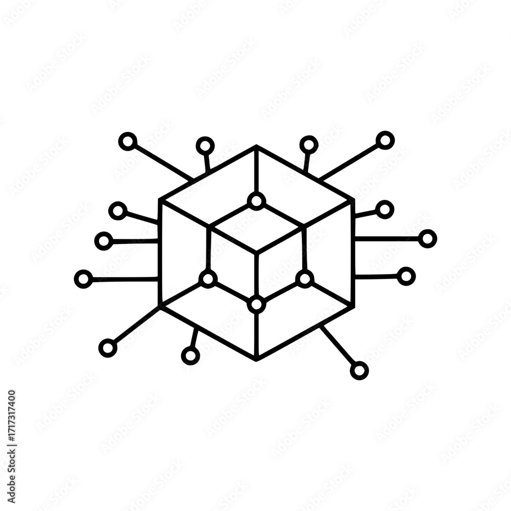 Poster outline icon of neural networks and artificial intelligence concept