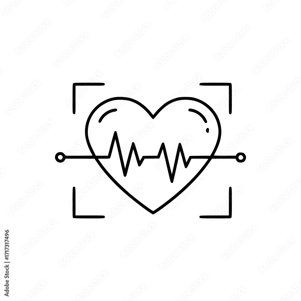 Poster heart outline icon with heartbeat rhythm representing neural networks, artificial intelligence, outl