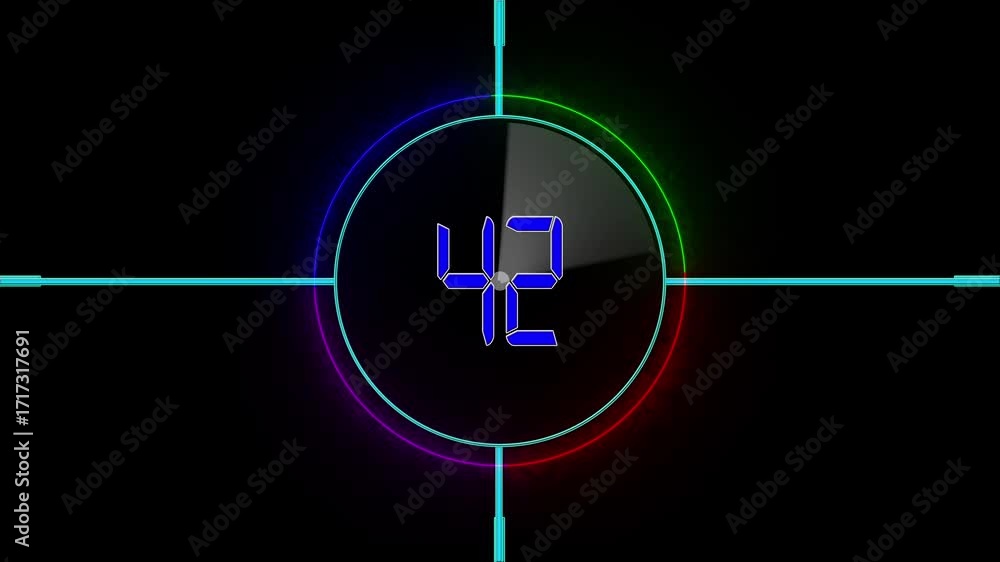 Poster digital text countdown 47 sec to 0 sec timer. neon circle and radar hud animation. digital timer tar