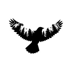 Obraz premium Stunning silhouette of eagle merged with forest trees, wildlife symbol for nature lovers and outdoor adventure