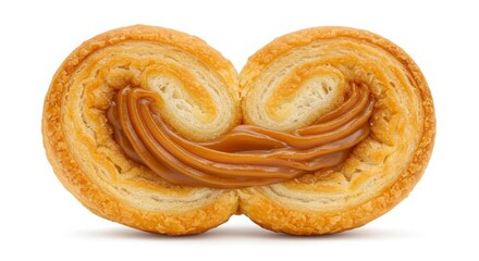 Fototapeta premium dulce de leche filled palmera puff pastry isolated on white background for food photography or bakery concept