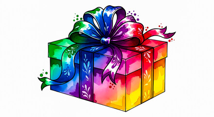 Vibrant Gift Box Illustration with a Rainbow Ribbon for Celebrations and Special Occasions