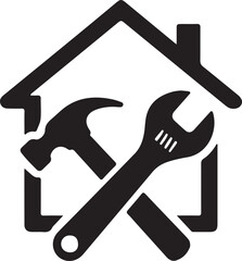 House with Tools Renovation Solid Silhouette Icon