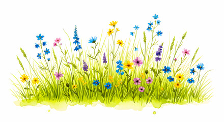 Watercolor Illustration of a Vibrant Meadow A Blossoming Garden in Full Bloom