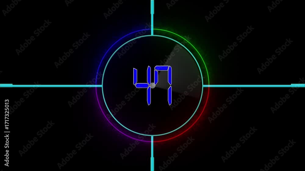 Poster digital text countdown 52 sec to 0 sec timer. neon circle and radar hud animation. digital timer tar