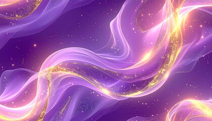 Obraz premium Flowing, translucent purple forms interwoven with shimmering gold, sparkles, and ethereal light effects