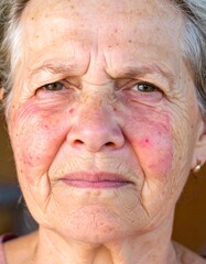 Close-up portrait of elderly woman with facial redness
