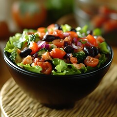 Colorful salad in a dark bowl