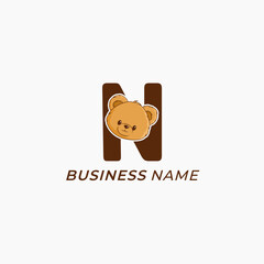 design logo creative teddy bear and letter N