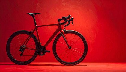 Fototapeta premium Racing bicycle on dynamic red studio background banner with copy space